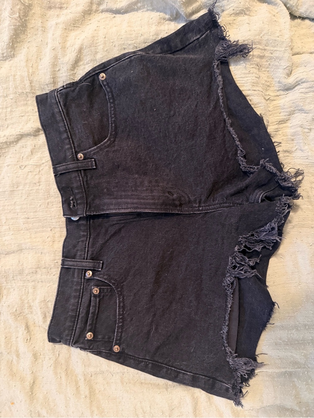 Abercrombie & Fitch Black Distressed Denim Shorts - Frayed Hem